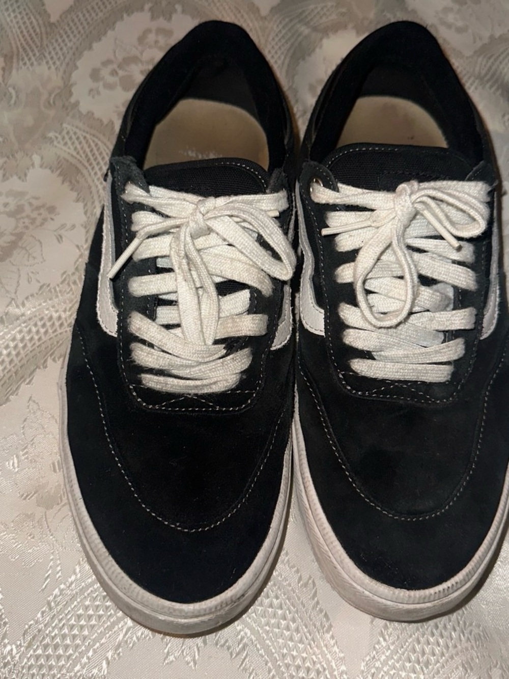 Vans Men's Black and White Suede Lace-Up Sneakers